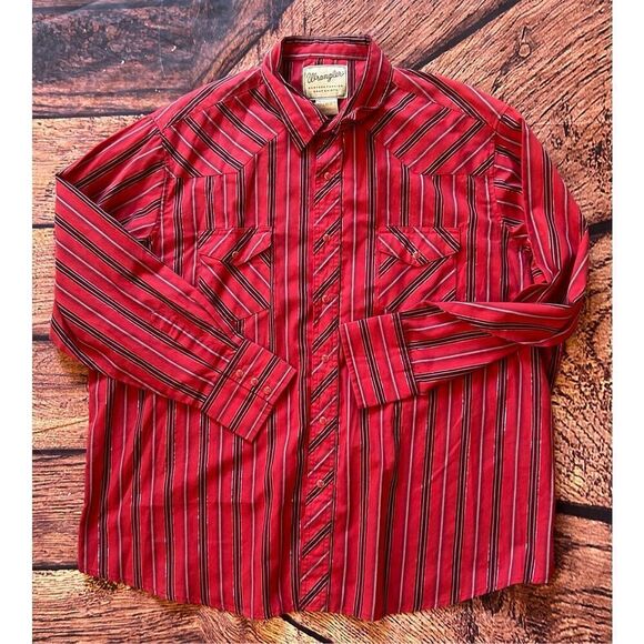 VTG Wrangler Men's Pearl Snap L/S Cowboy Western Shirt‎ Red Metallic • 2X - Picture 3 of 10